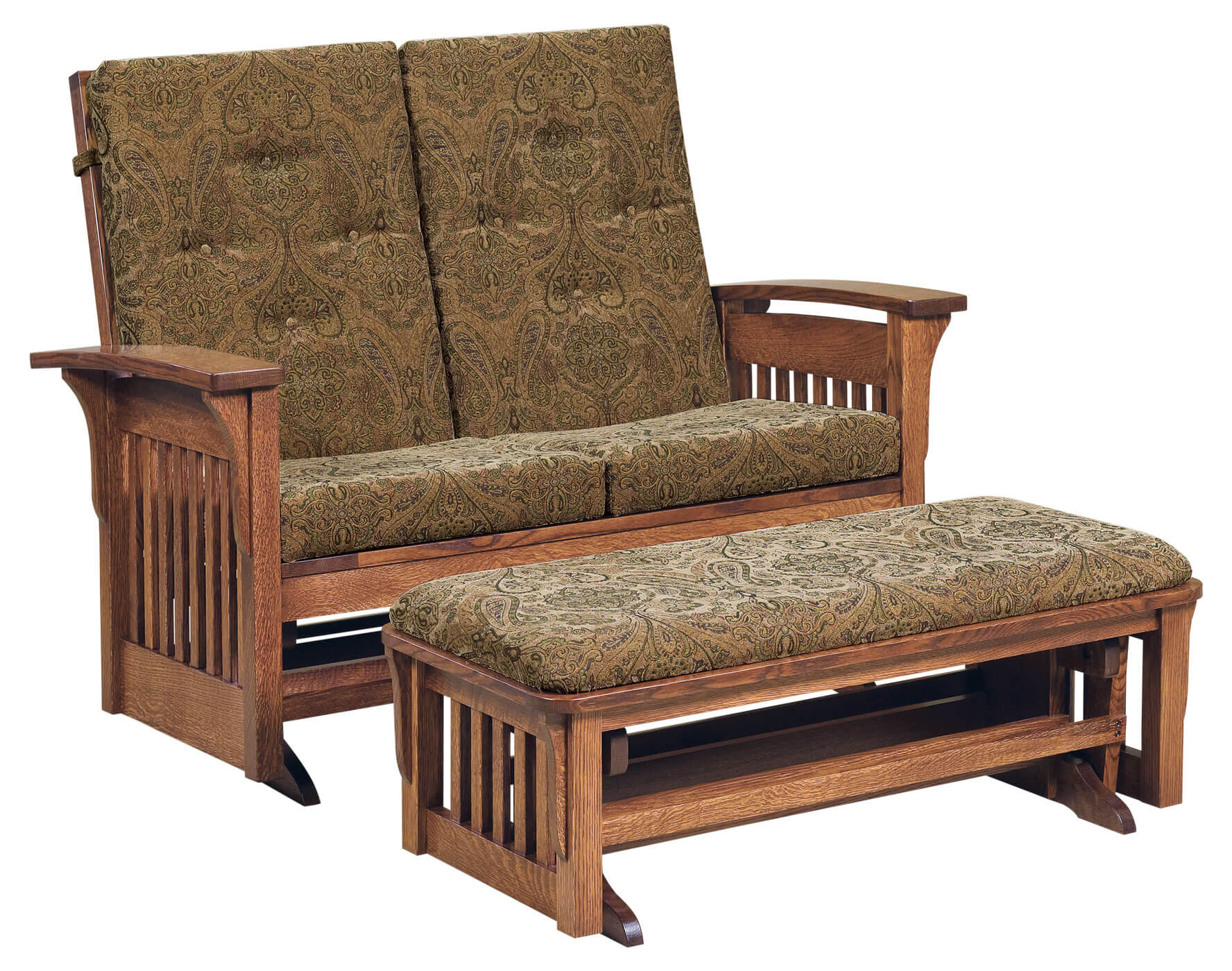 AJs Furniture Bow Arm Slat Loveseat Glider with Ottoman