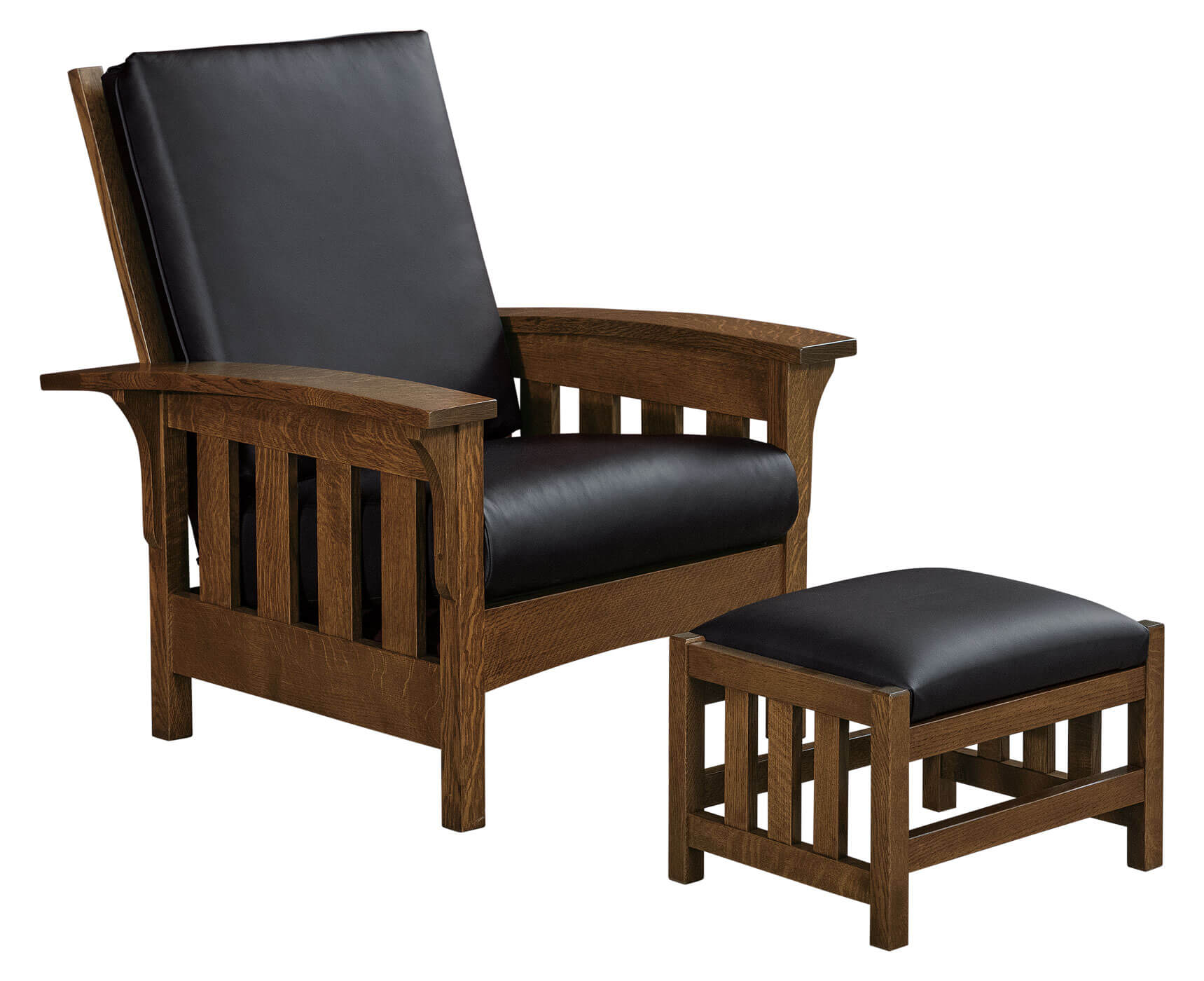 AJs Furniture Bow Arm Slat Morris Chair with Footstool