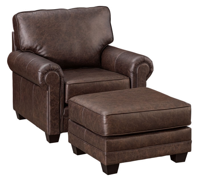 LuxHome Seating Ellington Chair Panel Arm with 26 Inch Footstool