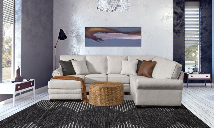 LuxHome Seating Ellington RAF Corner Sofa, Armless Loveseat and LAF Chaise Panel Arm Setting