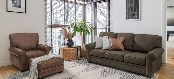 LuxHome Seating Ellington Chair, 26 Inch Footstool and Sofa Sock Arm Setting