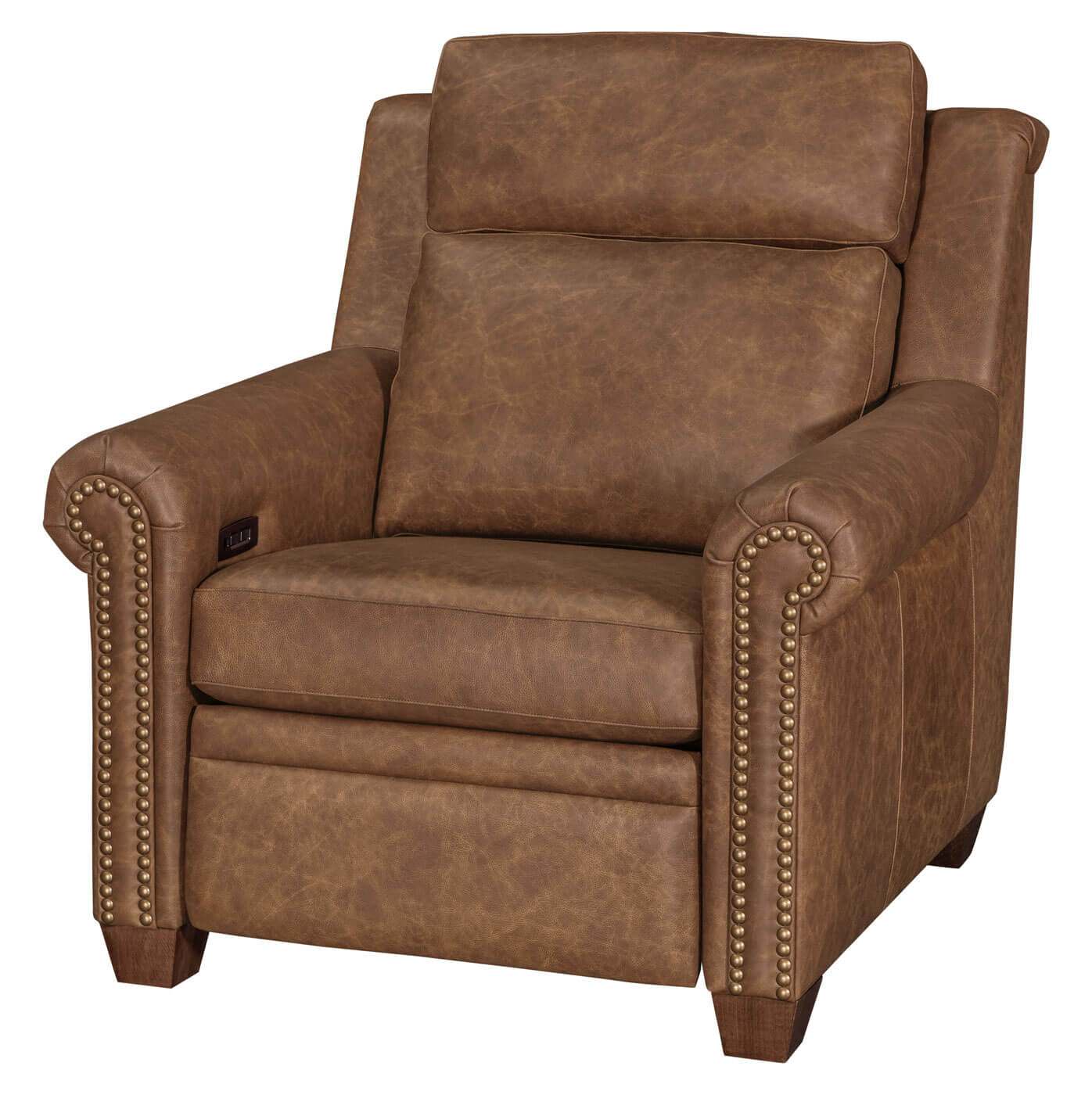 LuxHome Seating Remington Chair Recliner with Tilt Headrest and Nail Heads Rolled Arm