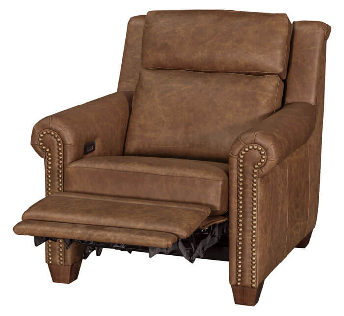 LuxHome Seating Remington Chair Recliner with Tilt Headrest and Nail Heads Rolled Arm Mid Reclined