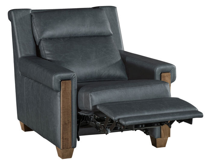 LuxHome Seating Remington Chair Recliner with Tilt Headrest and Wood Trim Key Arm Full Reclined