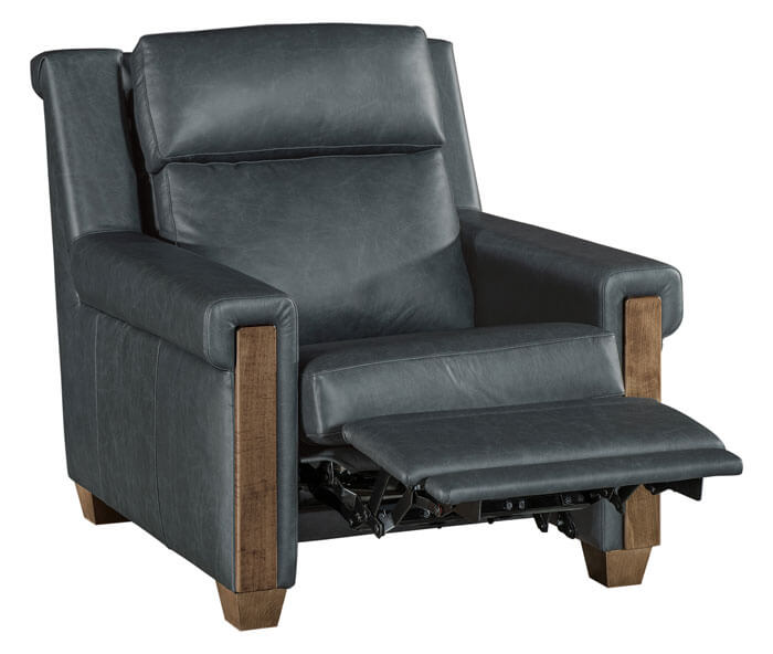 LuxHome Seating Remington Chair Recliner with Tilt Headrest and Wood Trim Key Arm Mid Reclined