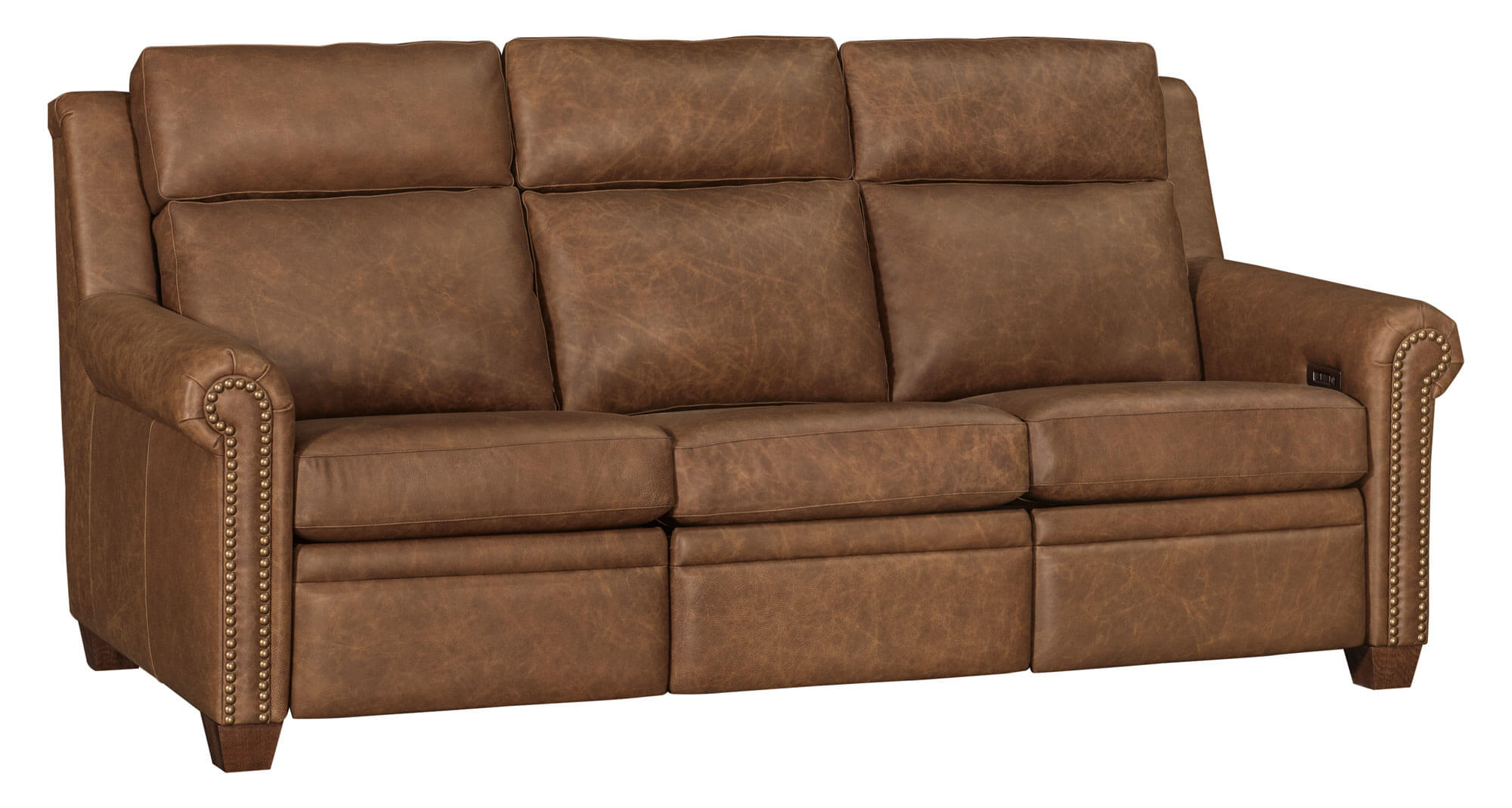 LuxHome Seating Remington Sofa Recliner with Tilt Headrest and Nail Heads Rolled Arm