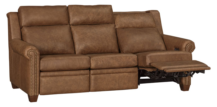 LuxHome Seating Remington Sofa Recliner with Tilt Headrest and Nail Heads Rolled Arm Full Reclined