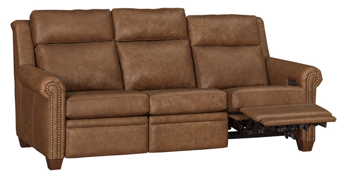 LuxHome Seating Remington Sofa Recliner with Tilt Headrest and Nail Heads Rolled Arm Mid Reclined