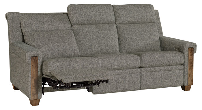 LuxHome Seating Remington Sofa Recliner with Tilt Headrest and Wood Trim Key Arm Full Reclined