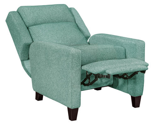LuxHome Seating Tatum Recliner Full Reclined shown with Aqua Fabric